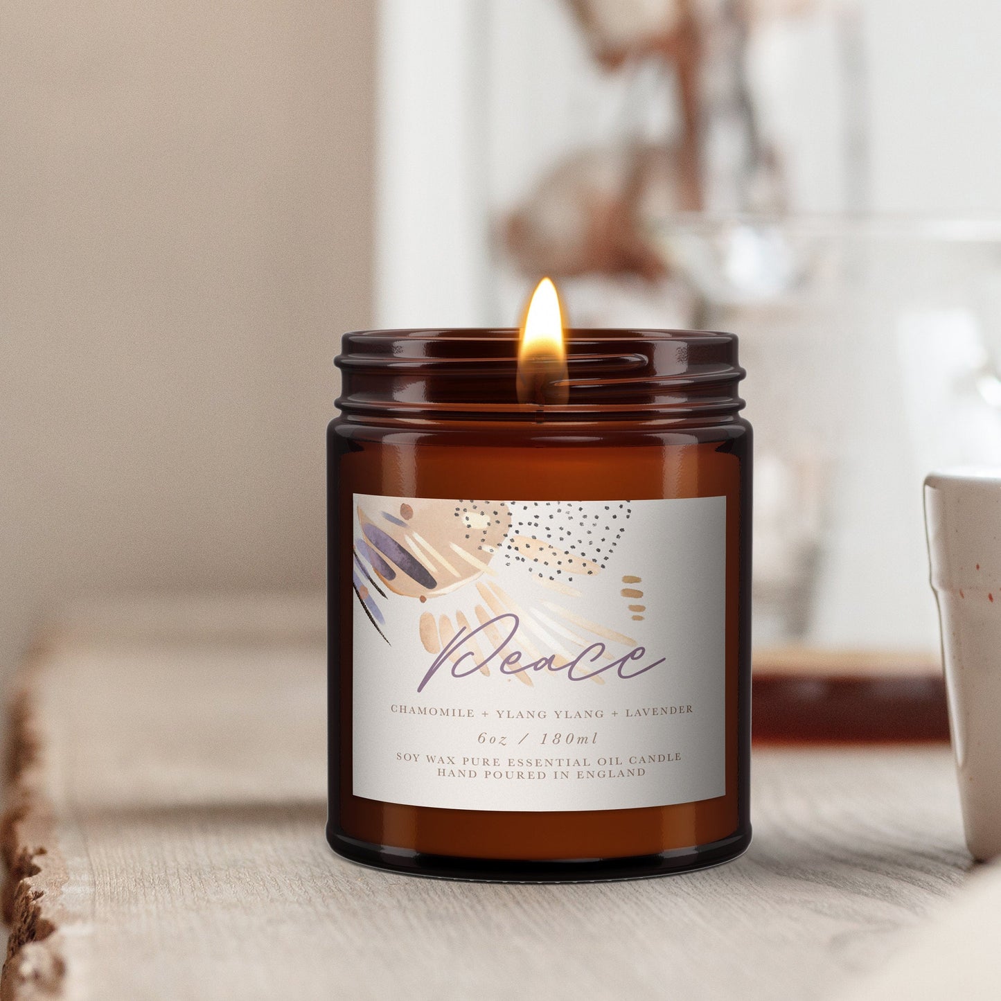 Chamomile,Lavender,Ylang Ylang,Luxury Pure Essential Oil Soy Wax Candle,,peaceful,calming,pure essential oil candle,soy wax candle,non toxic