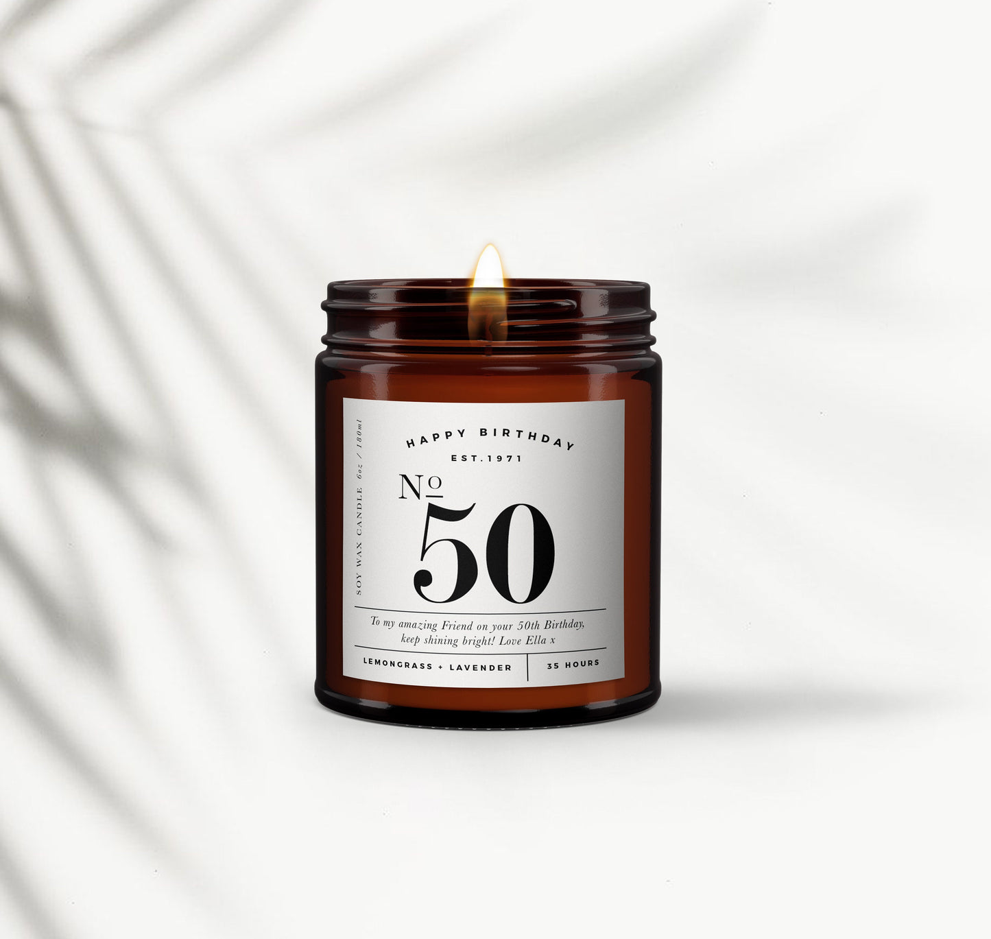 Personalised 50th Birthday Aromatherapy Candle, 50th Birthday gift, Candle, Mum, Gift for Friend, Birthday Gift for Her