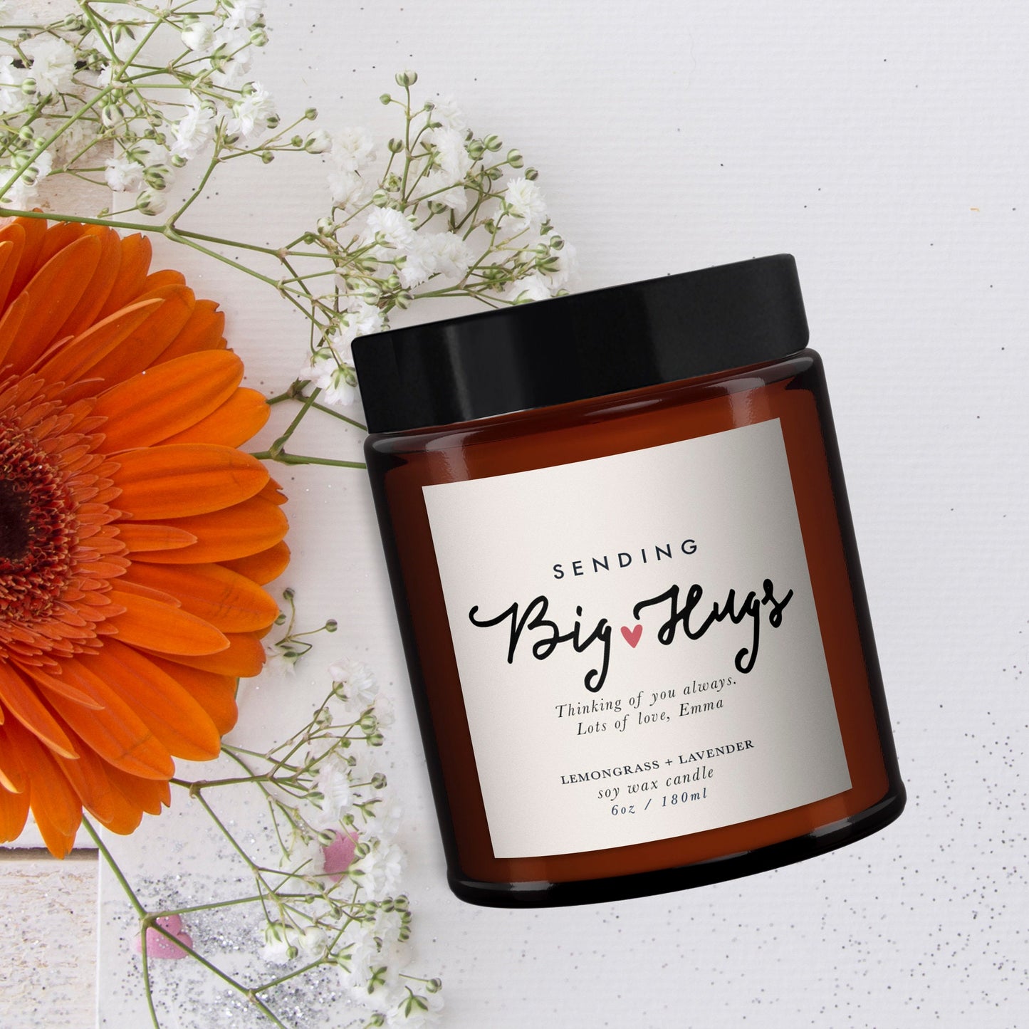 Big Hugs Personalised Candle, Thoughtful Gift, Thinking of you,Pure essential oil soywax candle, message candle, hug in post, send love