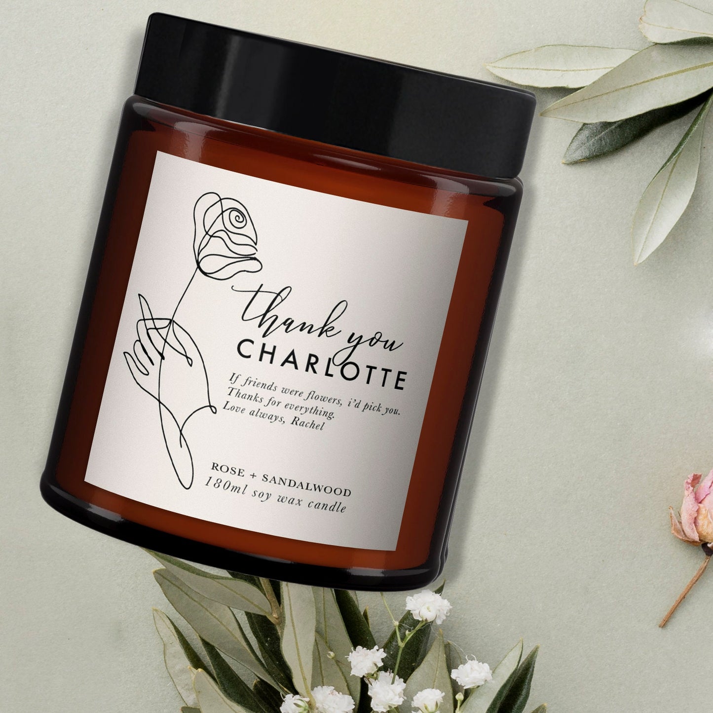 Personalised Thank You Candle, Thoughtful gift for a Friend, Pure essential oil soy wax candle, perosnalised candle