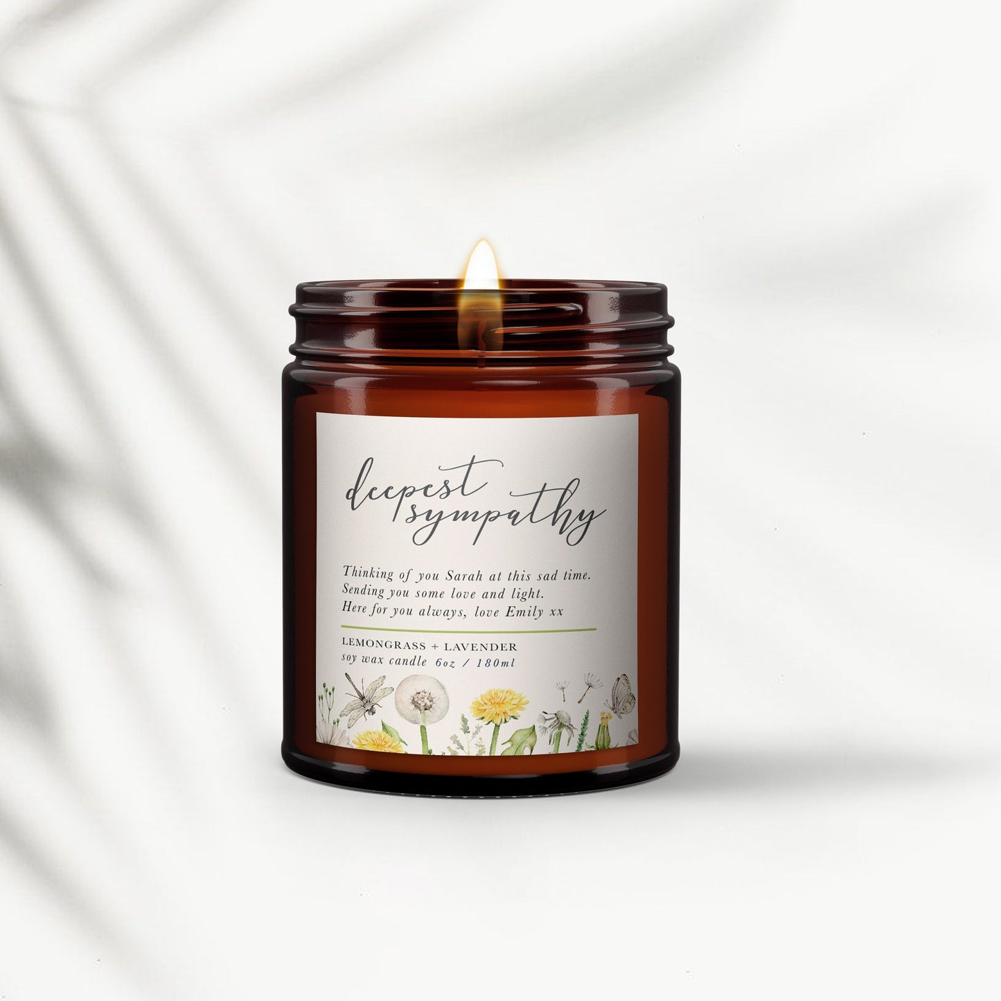Sympathy Gift, personalised candle, pure essential oil soy wax candle, message candle, sorry for your loss, sympathy card