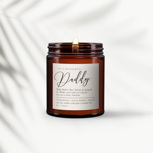 Fathers Day Gift, Wonderful Daddy, Personalised Candle, Pure essential oil soy wax candle, Man candle, Special Fathers day Present