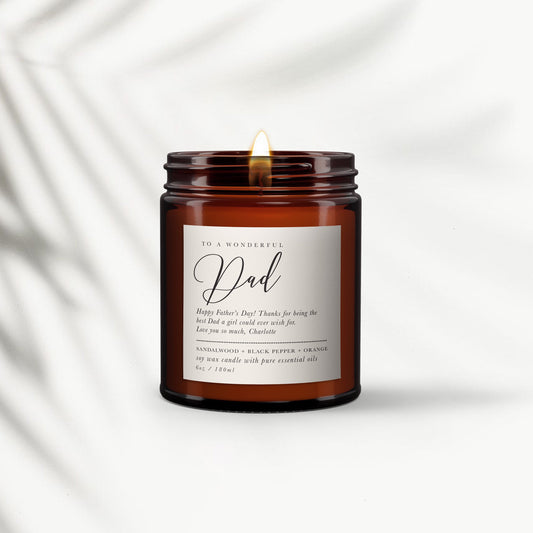 Fathers Day Gift, Wonderful Dad, Personalised Candle, Pure essential oil soy wax candle, Man candle, Special Fathers day Present