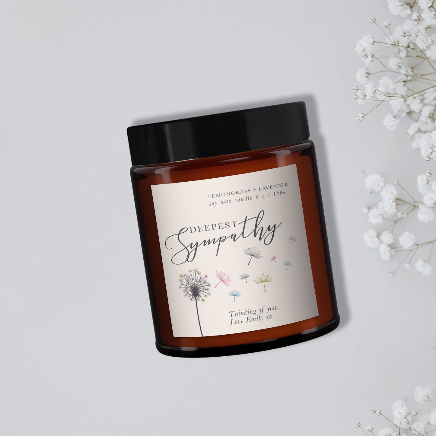 Deepest Sympathy Gift, personalised candle, pure essential oil soy wax candle, message candle, in memory of