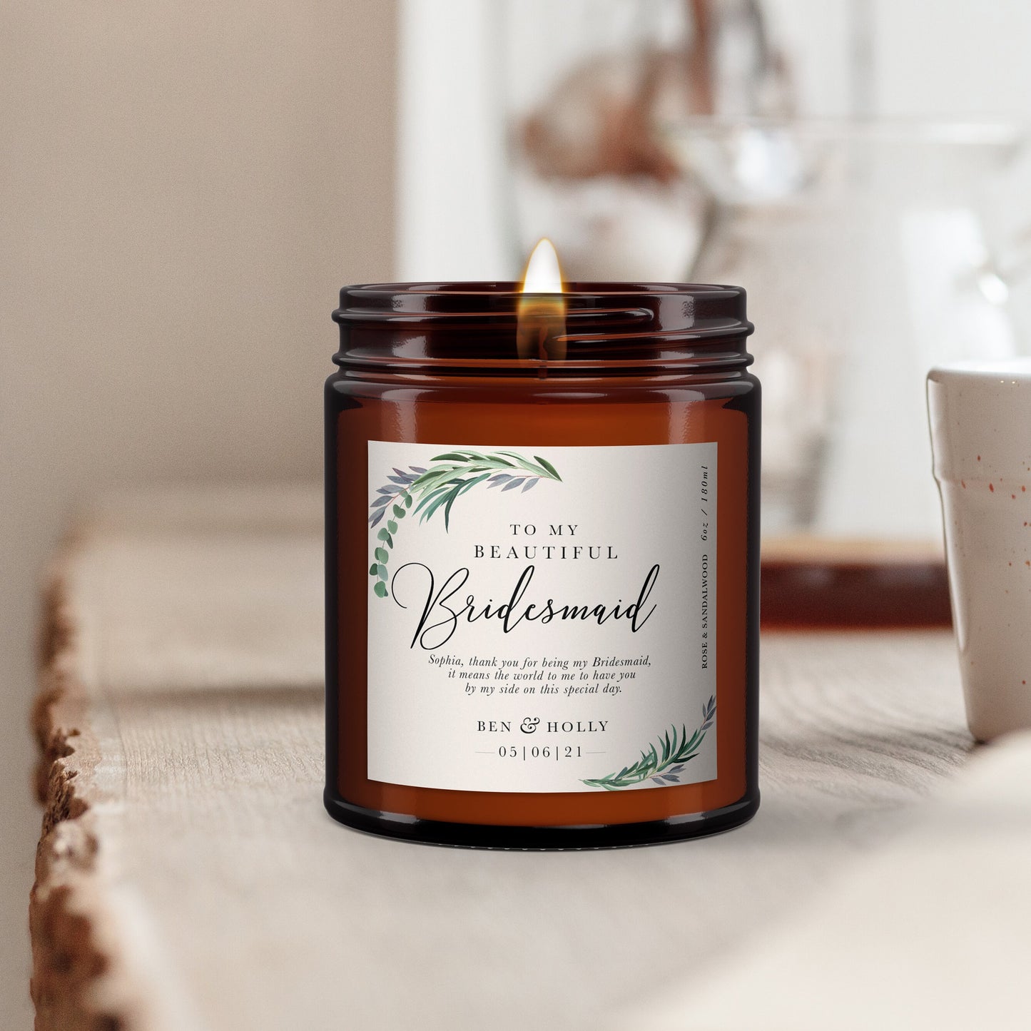 Beautiful Bridesmaid Personalised Candle, Pure Essential Oil Candle, Bridesmaid Gift, Gift for Bridesmaids