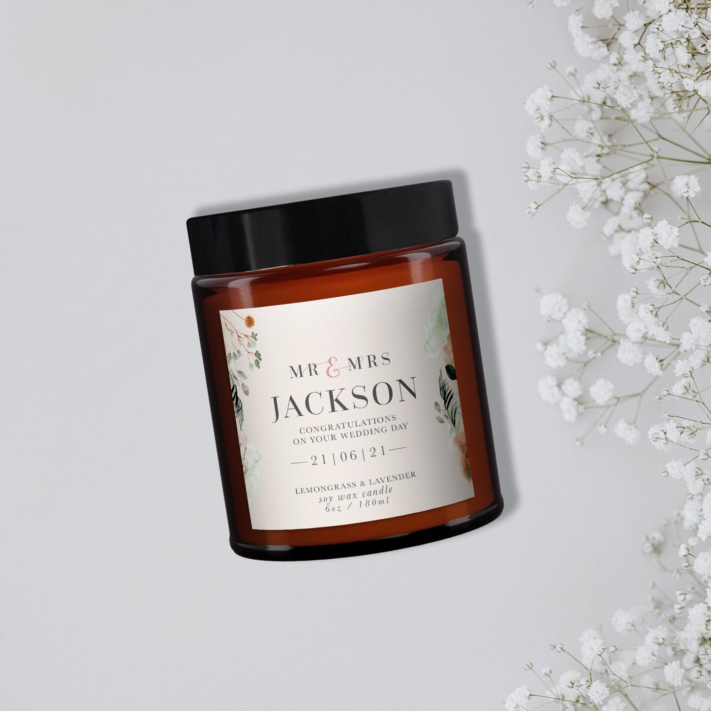 Wedding Gift Personalised Candle, Pure Essential Oil Soy Wax Candle, Wedding day gift, Wedding present, Congratulations