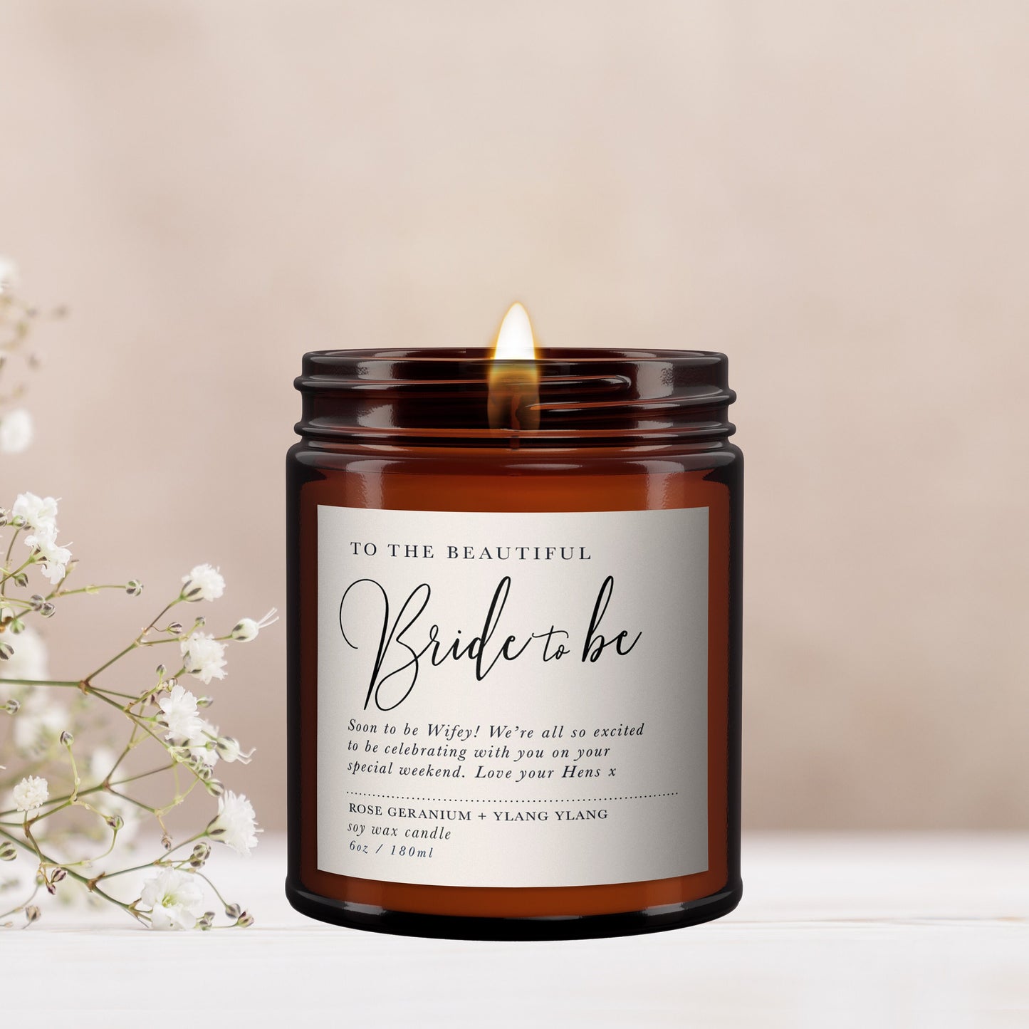 Bride to be Personalised Candle Gift, Gift for Bride to be, Beautiful Bride, Hen party gift, Bridal Shower Gift, Pure Essential Oil Candle,