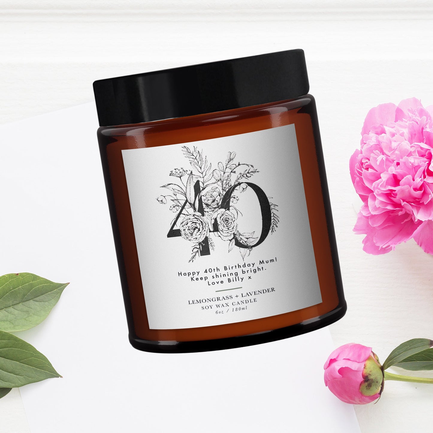40th Birthday Personalised Botanical Aromatherapy Candle Gift, Wellbeing Gift, Birthday Gift for Friend, Birthday Gift for Her
