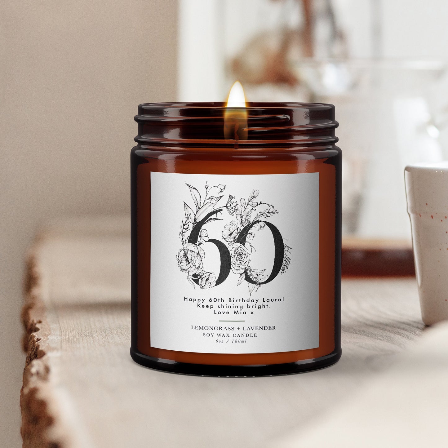60th Birthday Personalised Botanical Aromatherapy Candle Gift, Wellbeing Gift, Birthday Gift for Friend, Birthday Gift for Her
