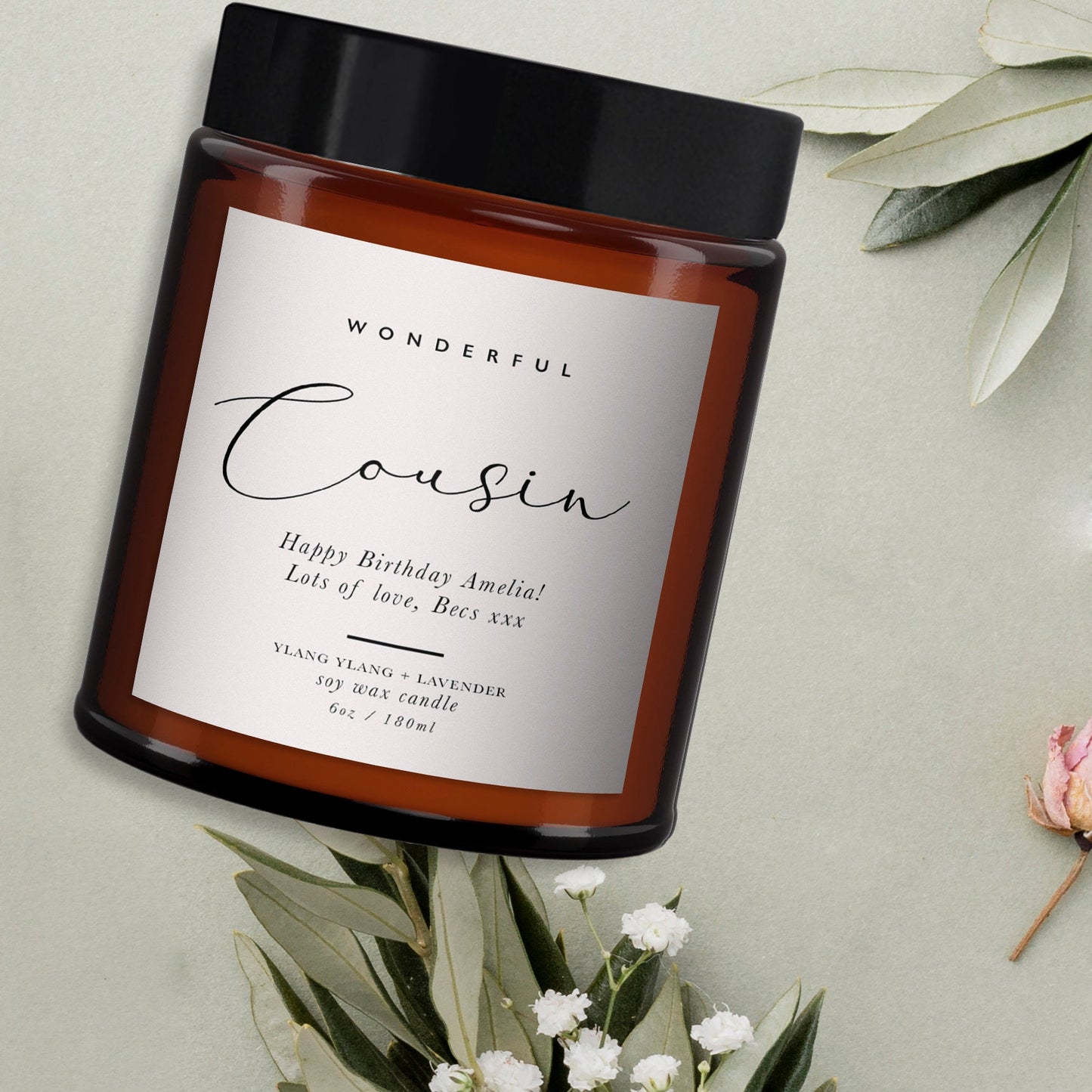 Personalised Cousin Aromatherapy Candle, Pure essential oils, Soy wax, All Natural, Keepsake Gift, Birthday Gift for Her, Gift for Cousin