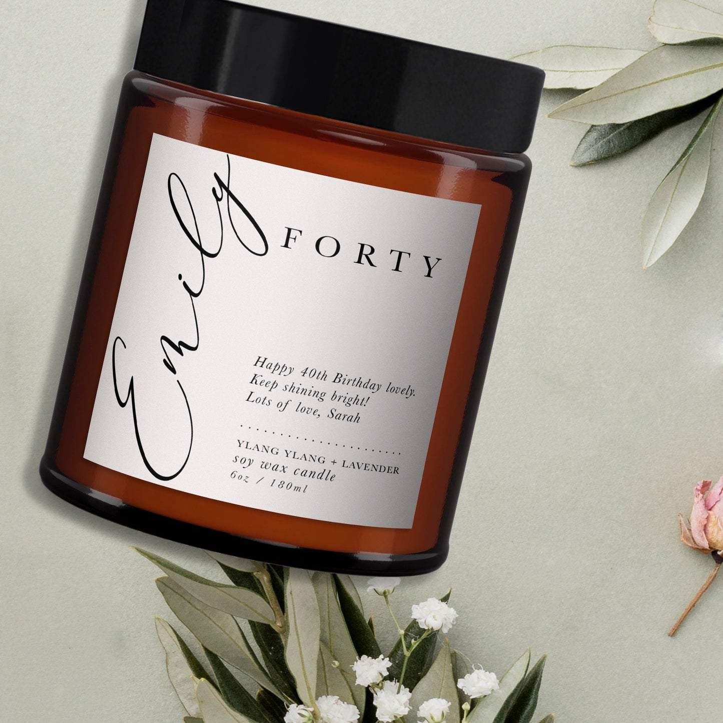 40th Birthday Personalised Aromatherapy Candle Gift, Wellbeing, Unique Gift, Birthday Gift for Friend, Birthday Gift for Her, Essential Oils