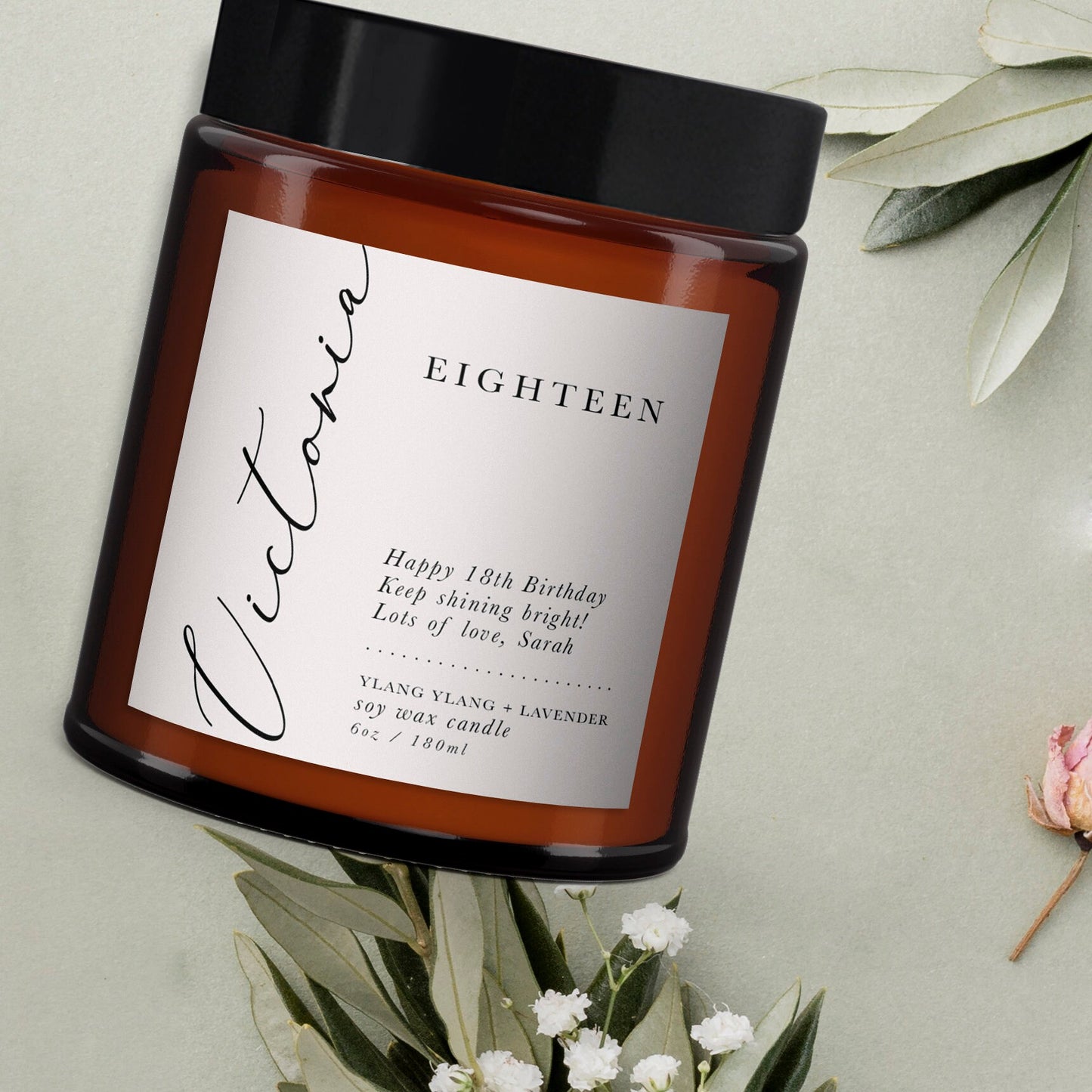 18th Birthday Personalised Aromatherapy Candle Gift, Soy Wax, Essential Oils, Any Age, Birthday Gift for Friend, Birthday Gift for Her