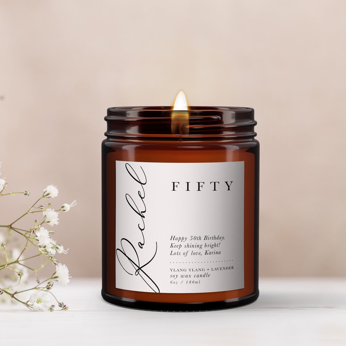 50th Birthday Personalised Aromatherapy Candle Gift, Birthday Gift for Friend, Wellbeing, Unique Gift, Birthday Gift for Her, Essential Oils