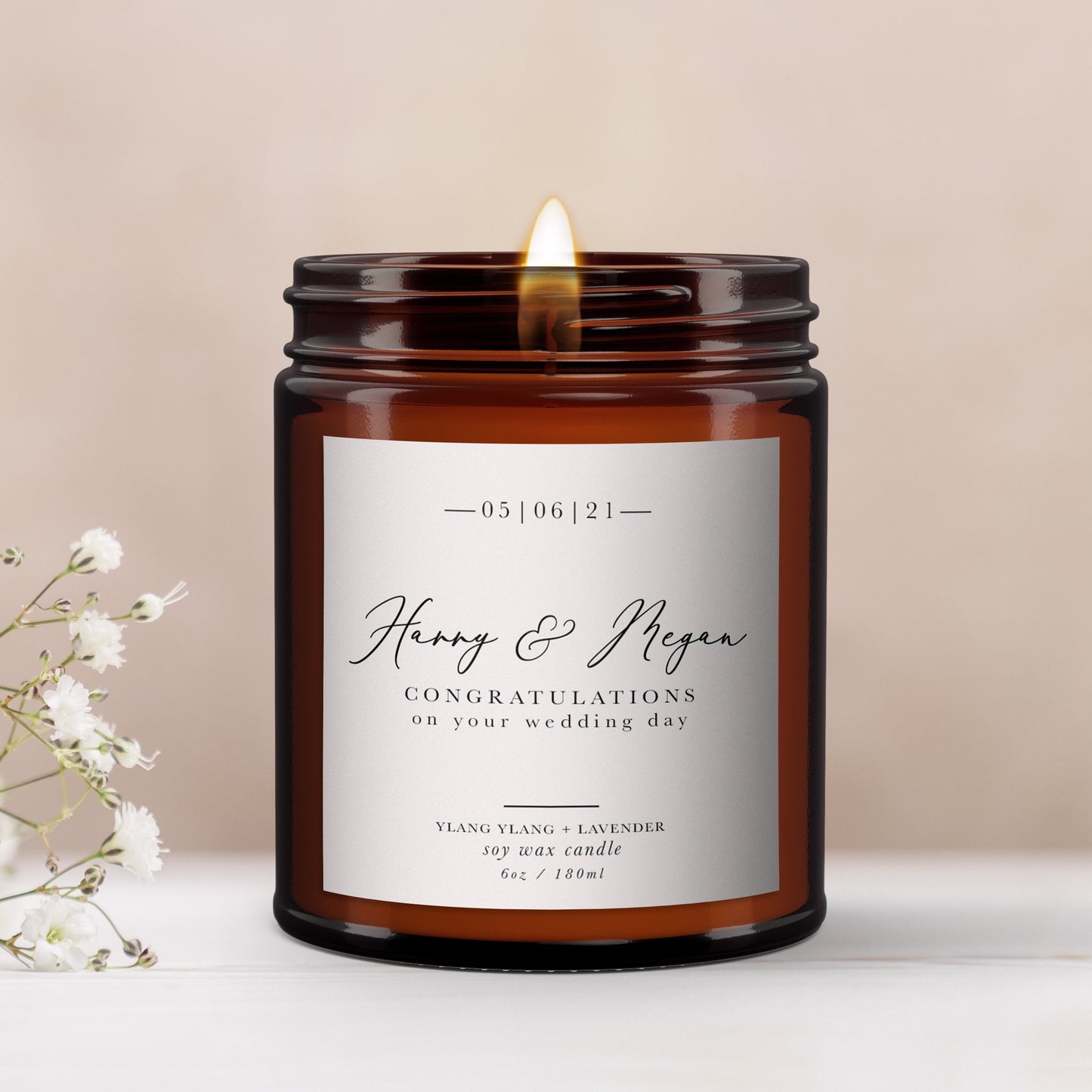 Wedding Gift Personalised Candle, Pure Essential Oil Soy Wax Candle, Wedding day gift, Wedding present, Congratulations