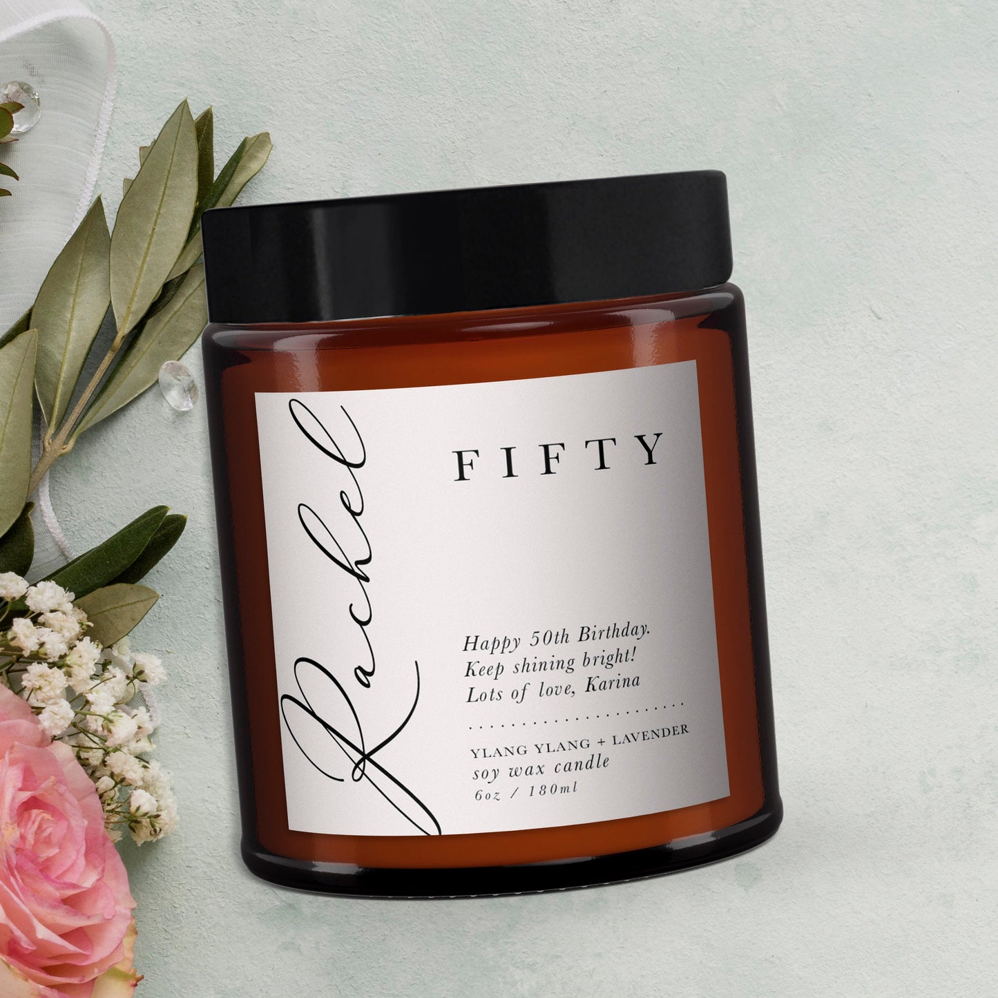 50th Birthday Personalised Aromatherapy Candle Gift, Birthday Gift for Friend, Wellbeing, Unique Gift, Birthday Gift for Her, Essential Oils