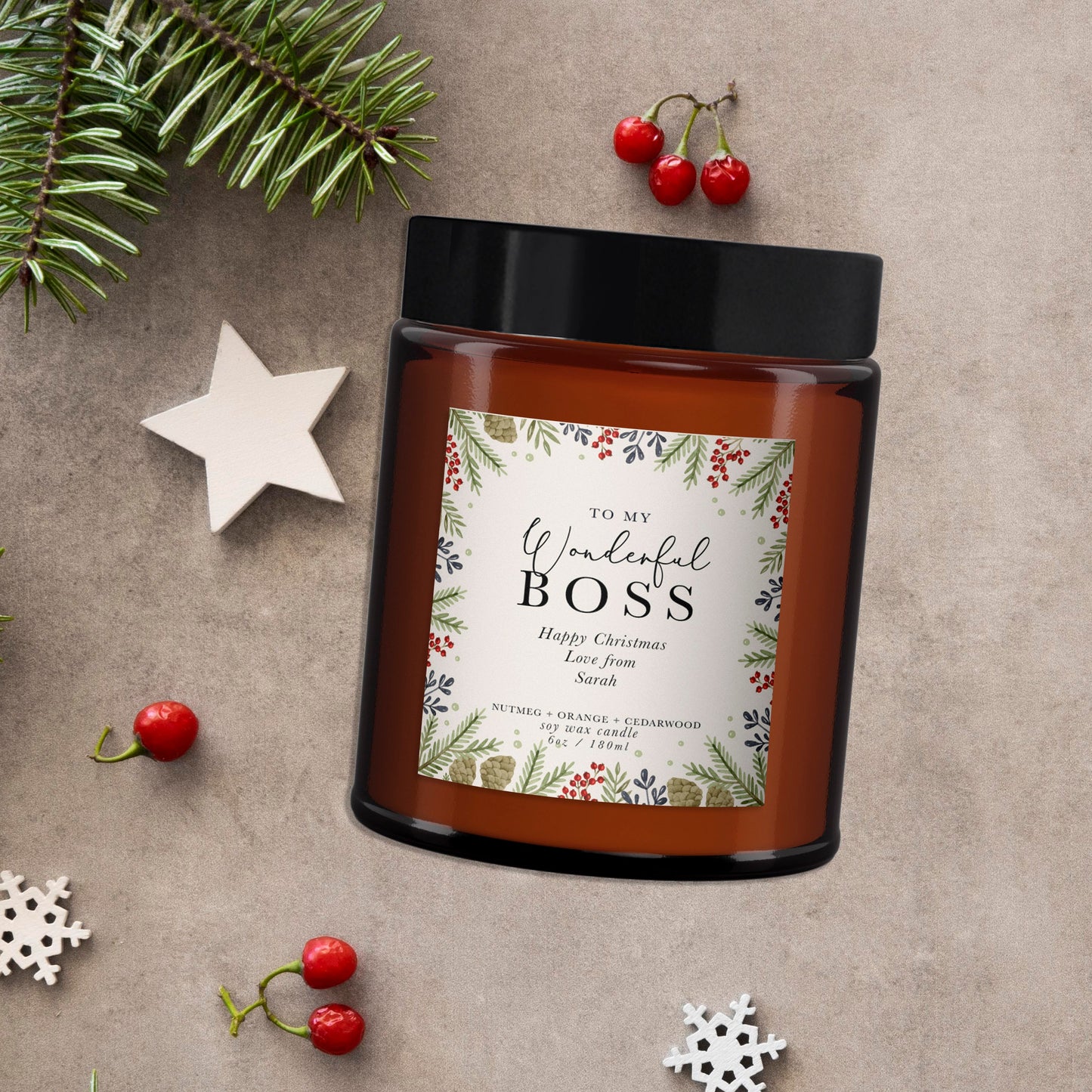 Wonderful Boss Personalised Christmas Candle Gift, Personalised Aromatherapy Candle, Christmas Present for boss, Christmas candle gift