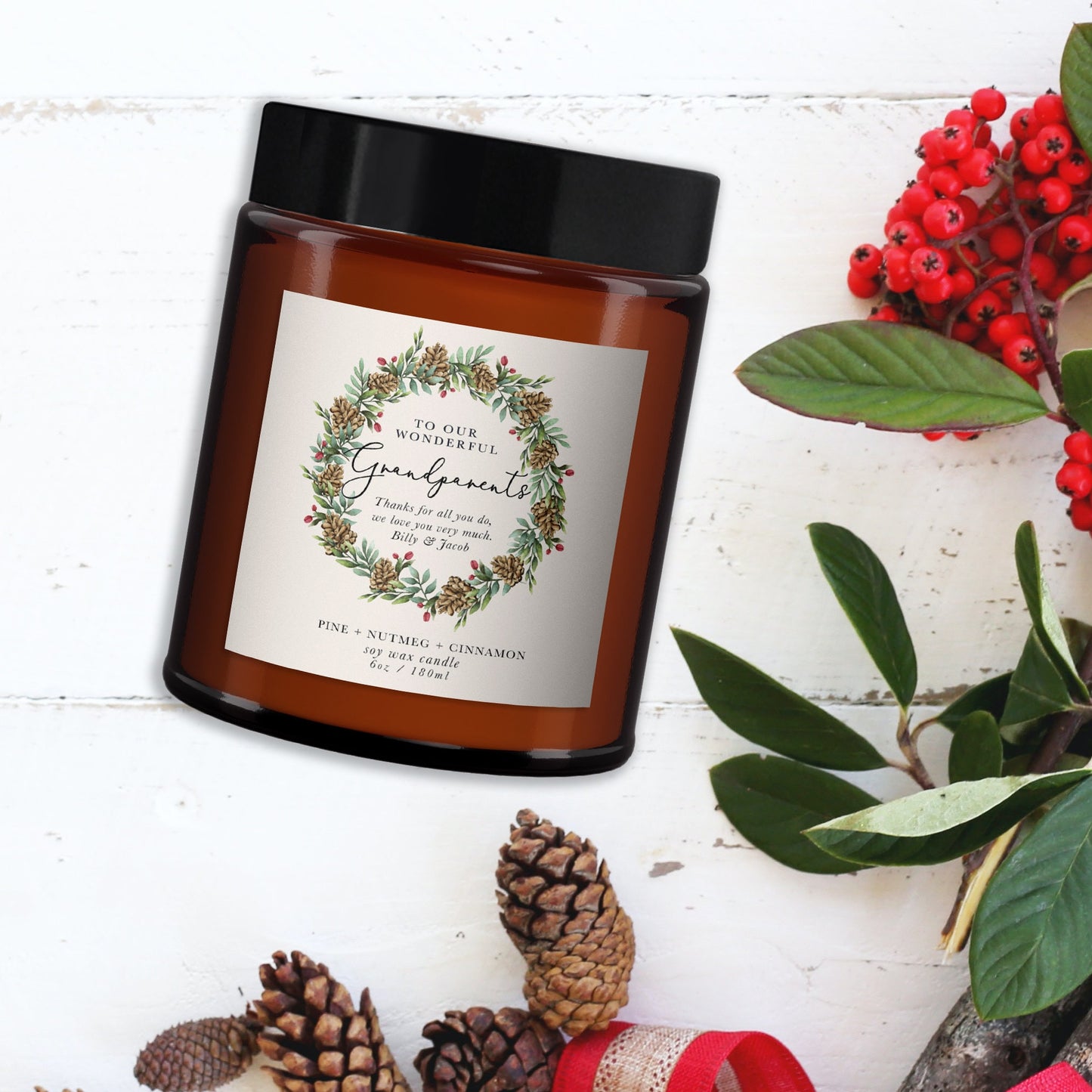 Wonderful Grandparents Christmas Candle Gift, Personalised Aromatherapy Candle, Christmas Present for Grandparents, Christmas candle gift