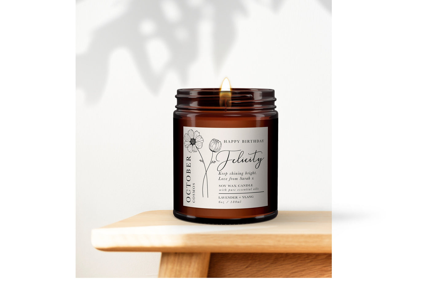 Birthday Gift for Her, Personalised Birth Flower Gift for Friend, Apothecary Birthday Candle, Pure essential oil soy wax candle
