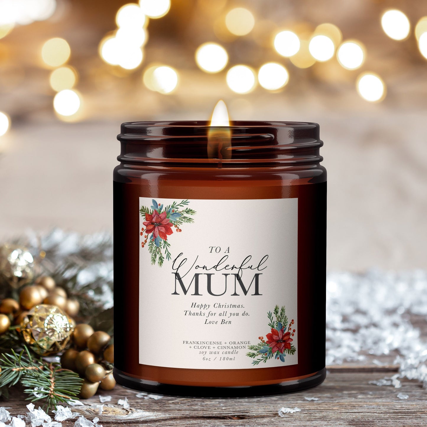 Wonderful Mum Personalised Christmas Candle, Gift for Mum, Mum Christmas Gift, Pure essential oil soy wax candle, Christmas candle