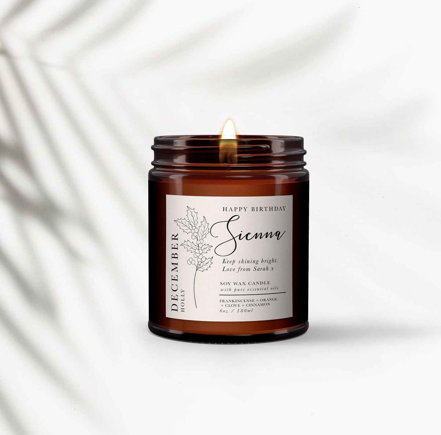 December Birth Flower Personalised Aromatherapy Candle Gift, Wellbeing Gift, Birthday Gift for Friend, Birthday Gift for Her