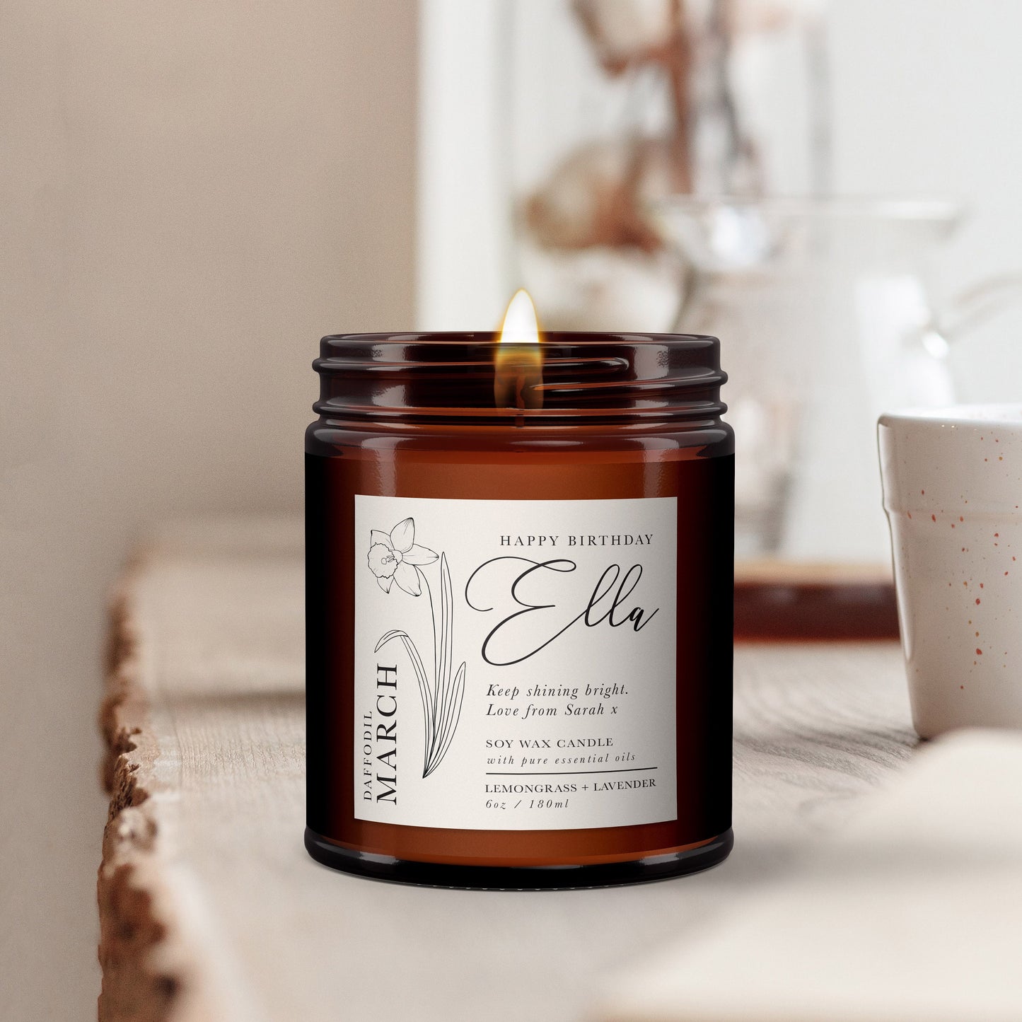 Birth Flower March Personalised Aromatherapy Candle Gift for Her, Birthday Gift for Friend, Gift for her, Pure Essential Oils, Soy Wax