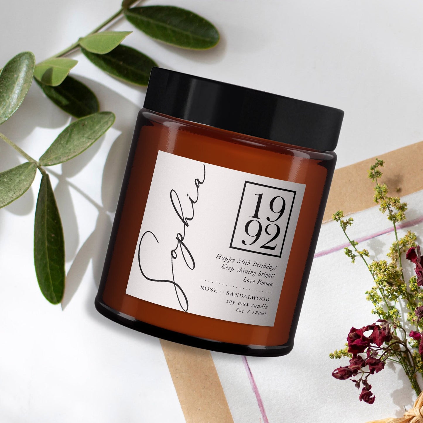 Any Year Personalised Candle Gift, Pure Essential Oil Candle With Wellbeing Benefits, Birthday Gift for Friend, Birthday Gift for Her