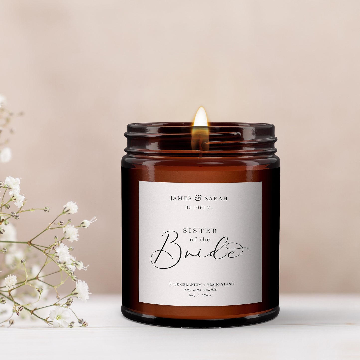 Sister of the Bride Personalised Candle Gift, Pure Essential Oil Candle, Sister of the Bride Gift, Gift for Sister of the Bride