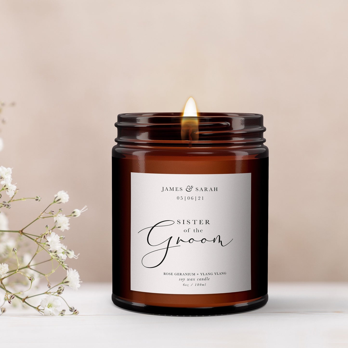 Sister of the Groom Personalised Candle, Pure Essential Oil Candle, Sister of the Groom Gift, Gift for Sister of the Groom
