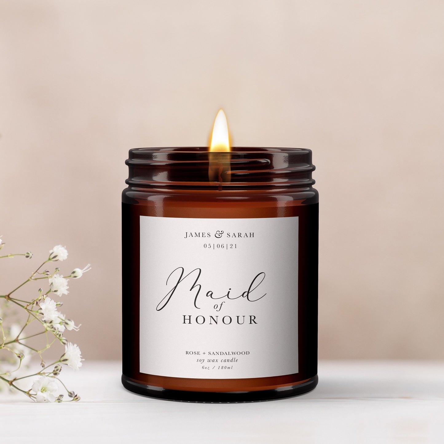 Maid of Honour Personalised Candle, Pure Essential Oil Candle, Maid of Honour Gift, Bridesmaid Gift, Gift for Maid of Honour