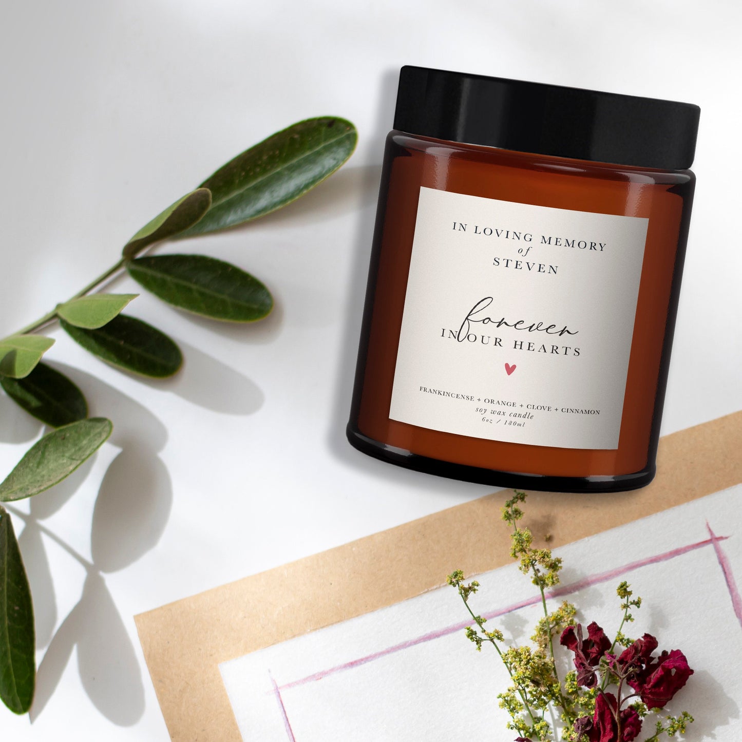 In Loving Memory Personalised Candle,Remembrance candle, Sympathy, Bereavement, Condolences, Forever in our hearts, funeral gift