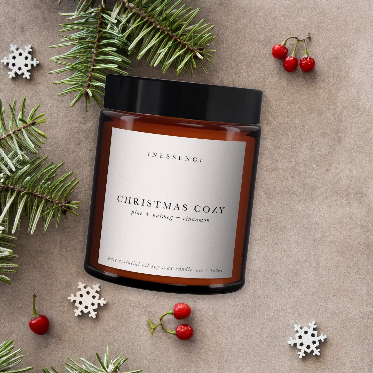 Pine + Nutmeg + Cinnamon Christmas Cozy Aromatherapy Candle, Christmas Candle, Pure Essential Oil, Soy Wax, Candle, Winter Candle