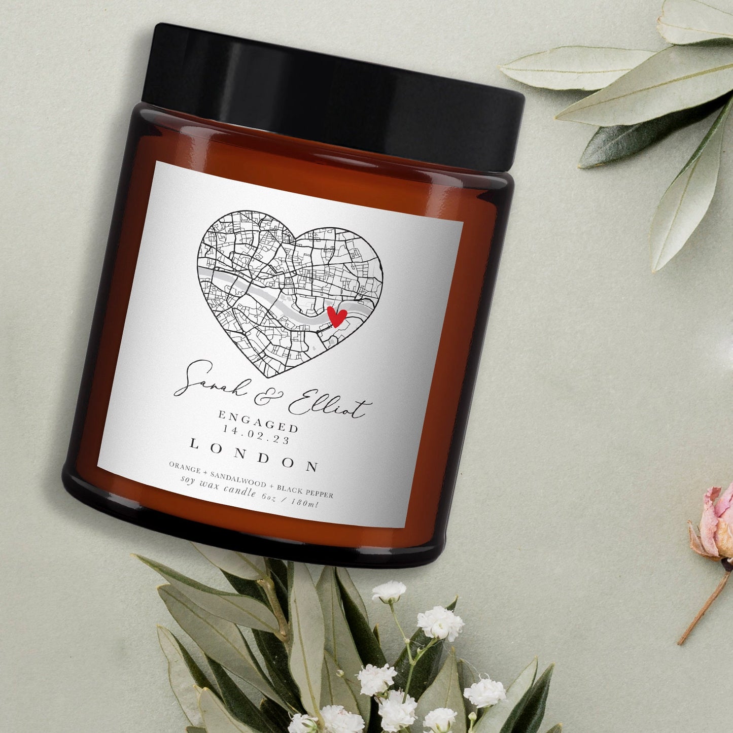 Engagement Any Map Candle Gift, Personalised engagement gift, Engagement present,Gift for engaged couple, Essential oil and soy wax candle