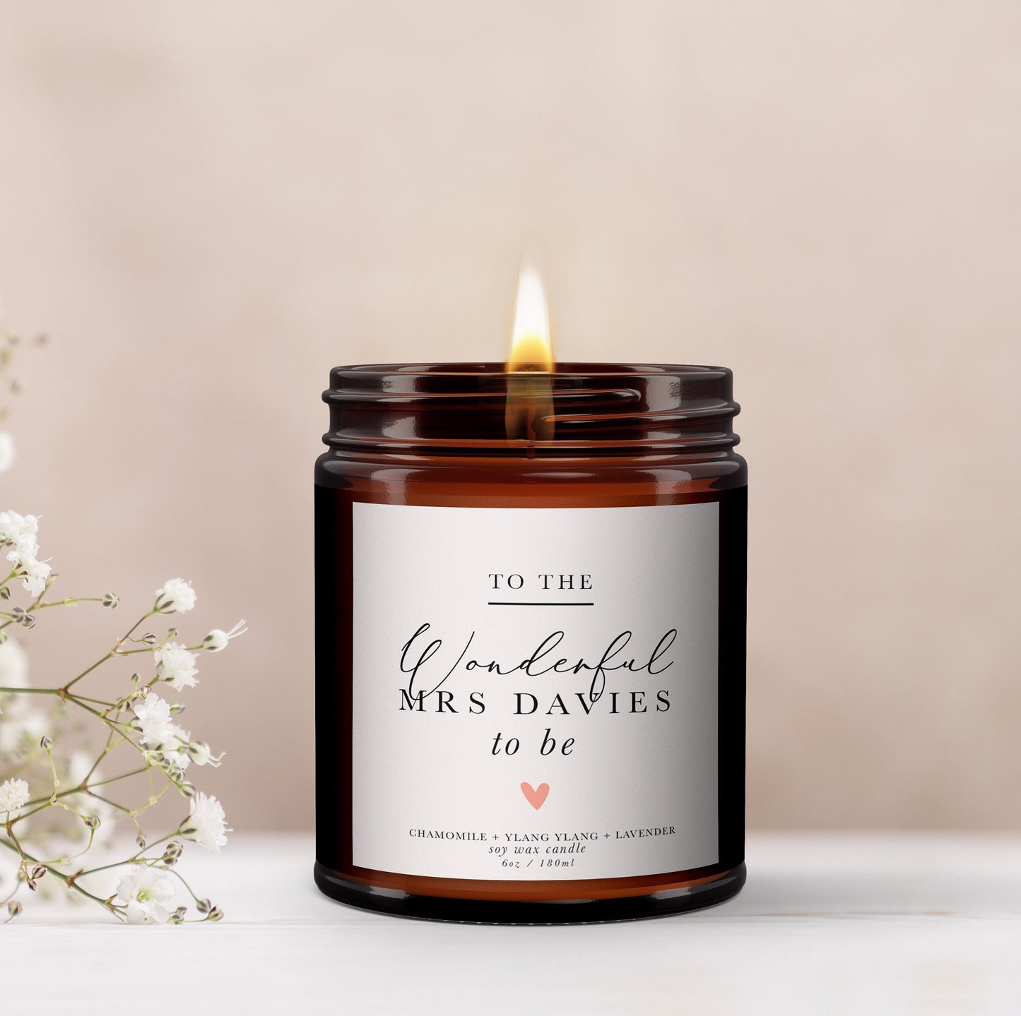 Bride to be Personalised Candle Gift, Gift for Bride to be, Any Surname, Hen party gift, Bridal Shower Gift, Fiance, Essential Oil Candle,