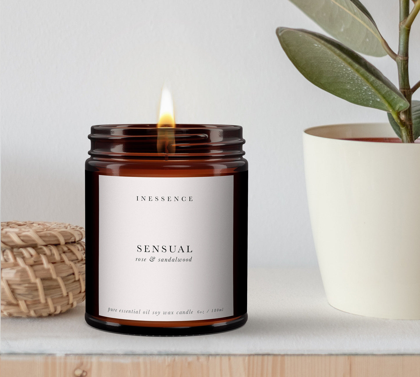 Sensual Rose + Sandalwood Aromatherapy Candle, Soy Wax, Pure Essential Oil, Therapeutic, Relaxing, Candle, Calming, Non toxic