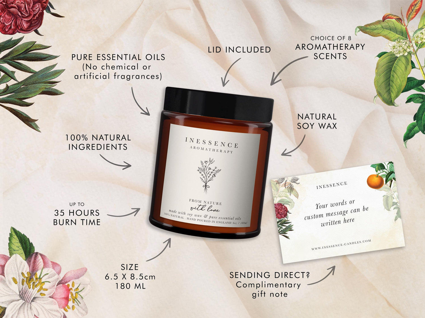 a candle with labels and instructions on it