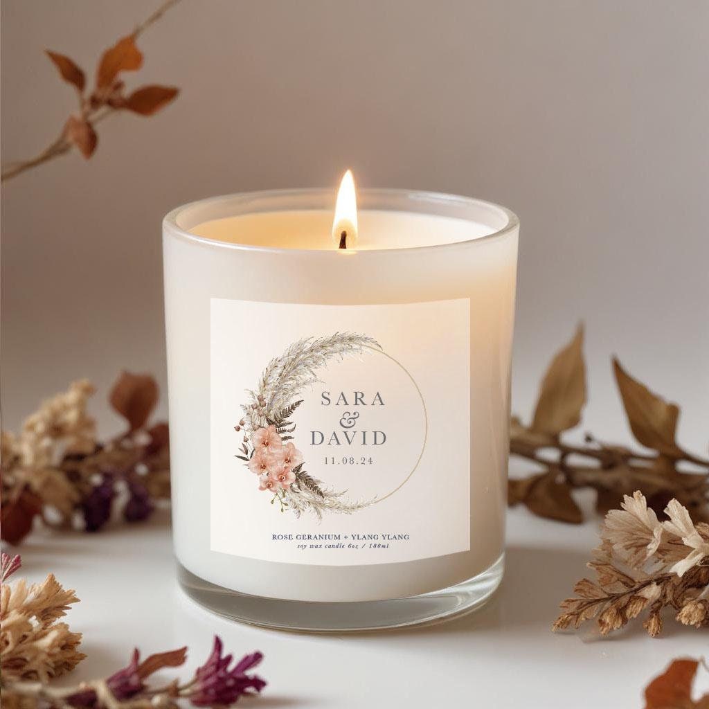 Boho wedding, Bohemian Style Candle, Personalised Candle