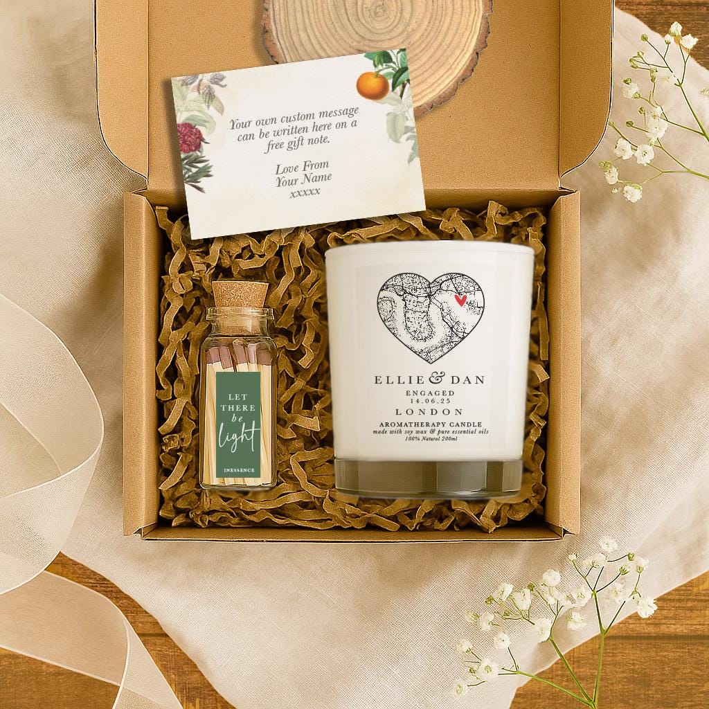 Personalized Engagement Map Candle Gift Set: Soy Wax, Essential Oils