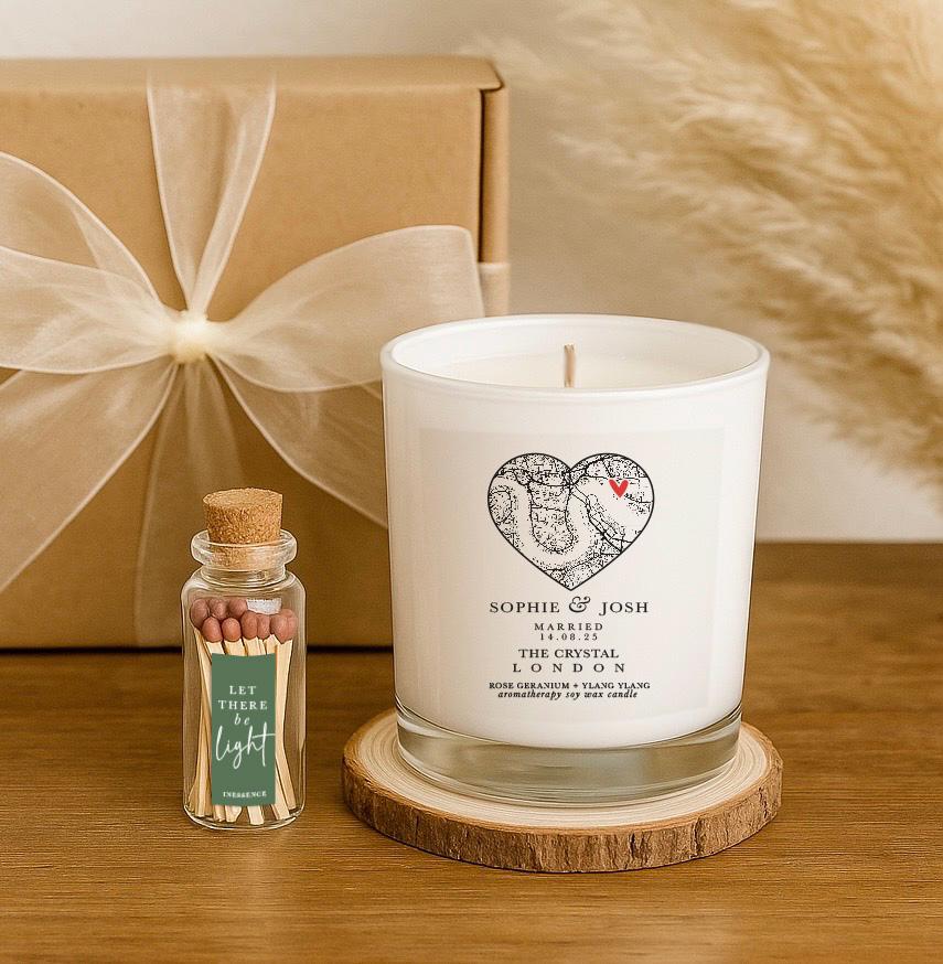 Personalized Map Wedding Candle Gift Set: Soy Wax, Essential Oils