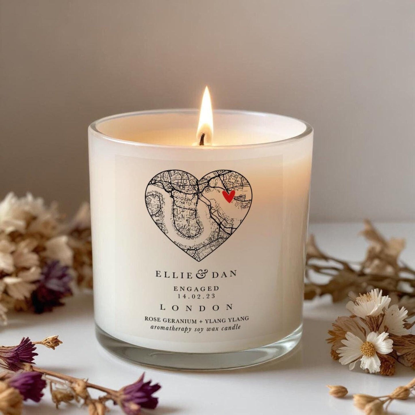 Personalized Engagement Map Candle Gift Set: Soy Wax, Essential Oils