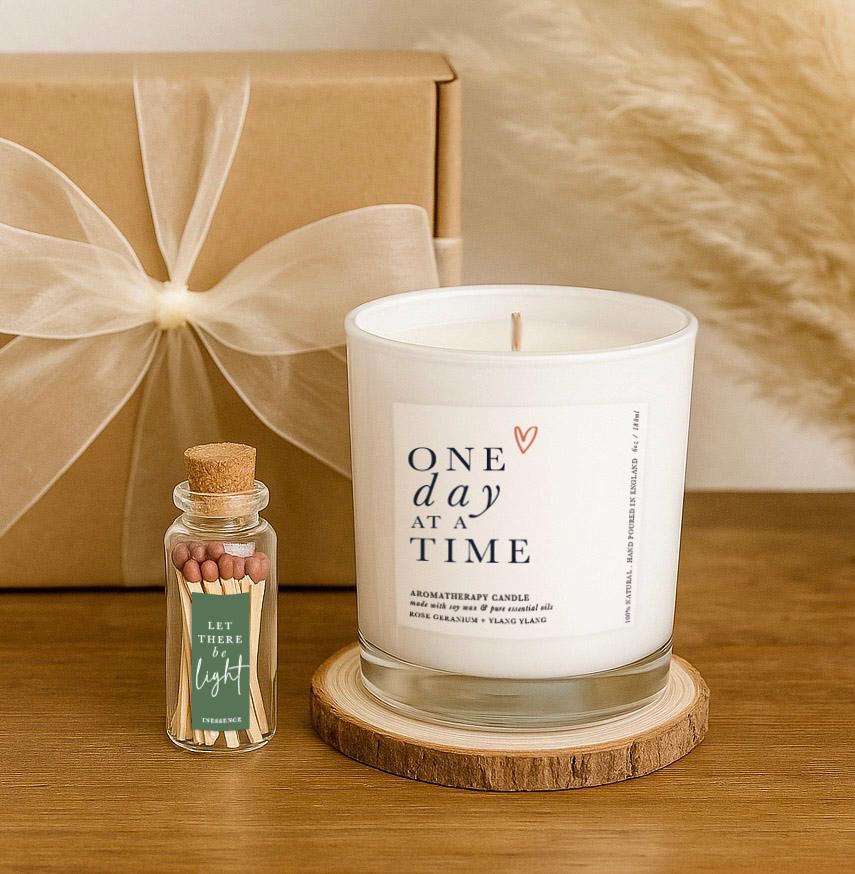Aromatherapy Soy Candle Gift Box: Wellbeing, Bereavement, Divorce - 'One Day at a Time'