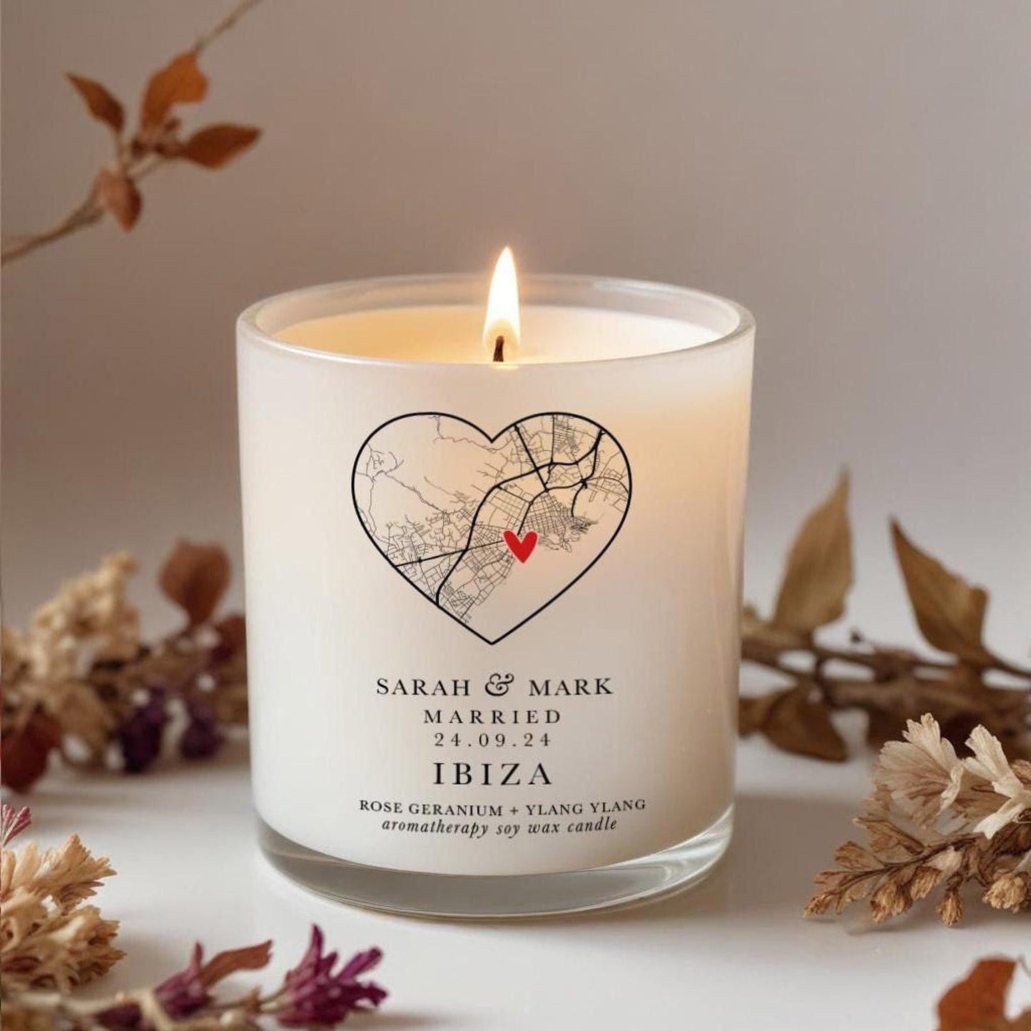 Personalized Map Wedding Candle Gift Set: Soy Wax, Essential Oils
