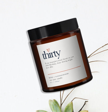30th Birthday Personalised Candle Gift, Pure Essential Oil Candle With Wellbeing Benefits, Birthday Gift for Friend, Birthday Gift for Her