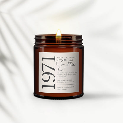 Personalised Birth Year Aromatherapy Candle Gift, Birthday Gift for Friend, 50th, 40th, 21st, 60th, 70th, Birthday Gift for Her, Present