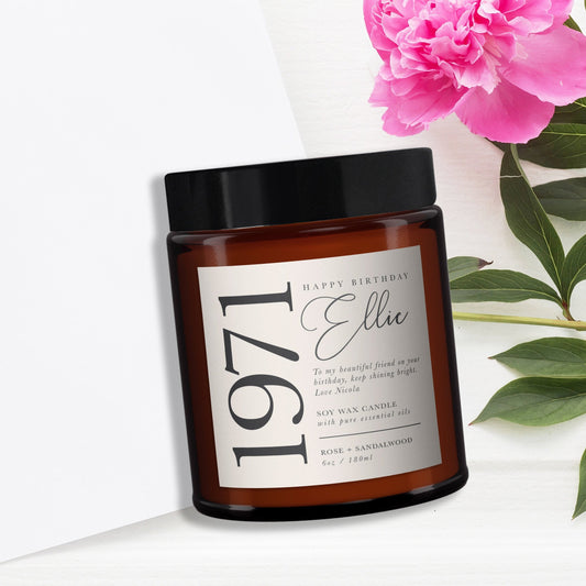 Personalised Birth Year Aromatherapy Candle Gift, Birthday Gift for Friend, 50th, 40th, 21st, 60th, 70th, Birthday Gift for Her, Present