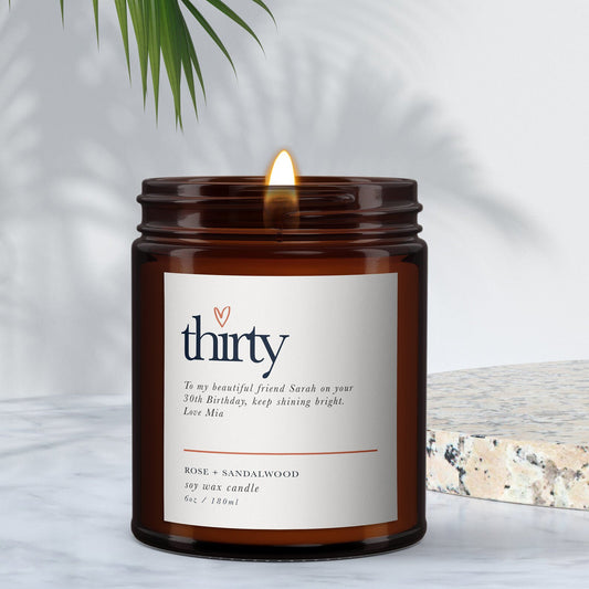 30th Birthday Personalised Candle Gift, Pure Essential Oil Candle With Wellbeing Benefits, Birthday Gift for Friend, Birthday Gift for Her