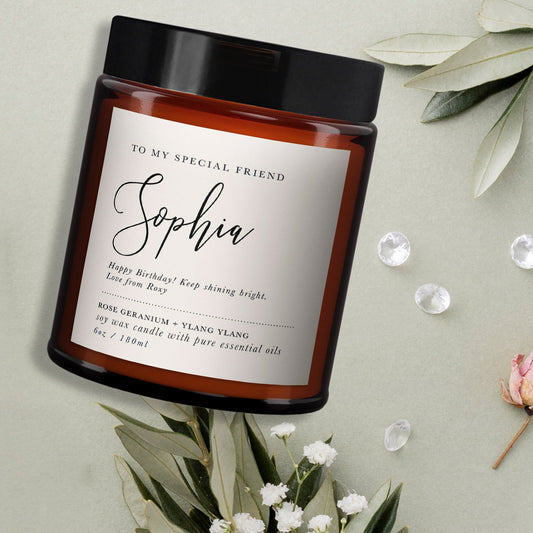 Personalised Aromatherapy Candle Birthday Gift for Her, Wellbeing Gift, Birthday Gift for Friend, Pure Essential Oils, Soy Wax Candle