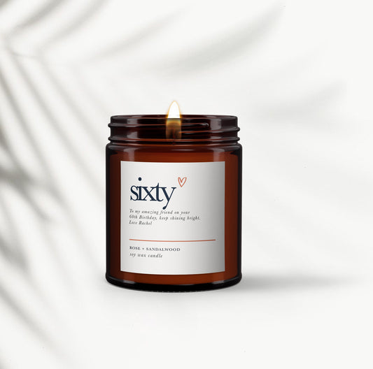 60th Birthday Personalised Aromatherapy Candle Gift, Wellbeing Gift, Birthday Gift for Friend, Birthday Gift for Her