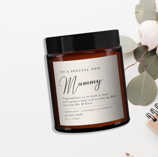 New Mummy personalised all natural candle, New Mum Gift, new baby gift, all natural, new mum gift candle, message candle, gift for new mum