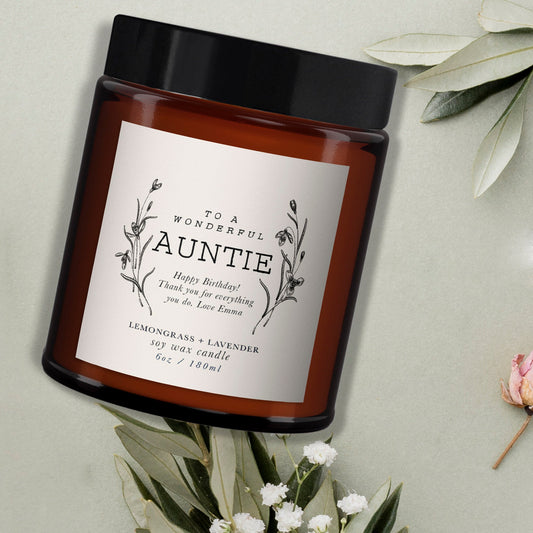 Wonderful Auntie Personalised Candle, Gift for Auntie, Auntie Birthday Gift, Pure essential oil soy wax candle, message candle