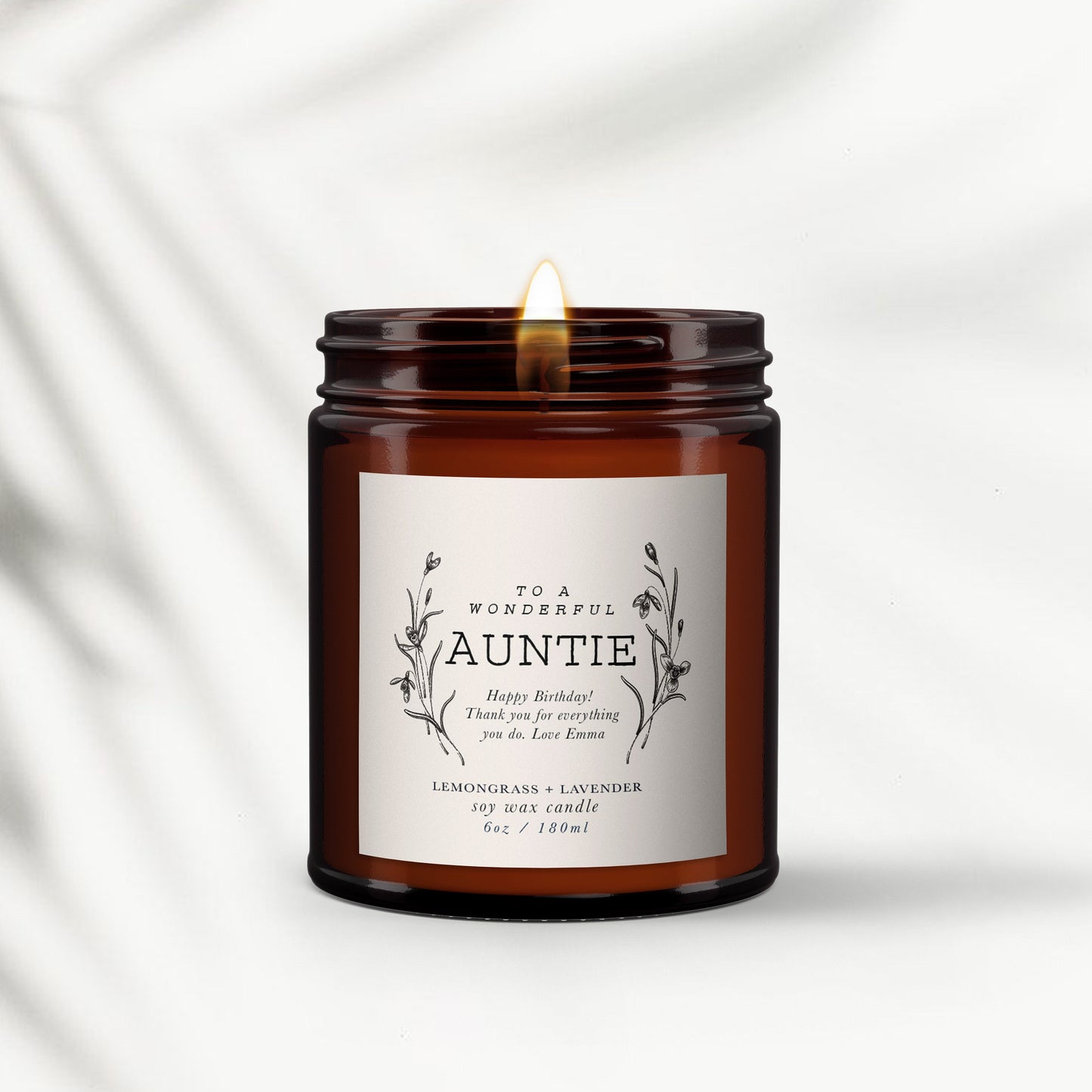 Wonderful Auntie Personalised Candle, Gift for Auntie, Auntie Birthday Gift, Pure essential oil soy wax candle, message candle